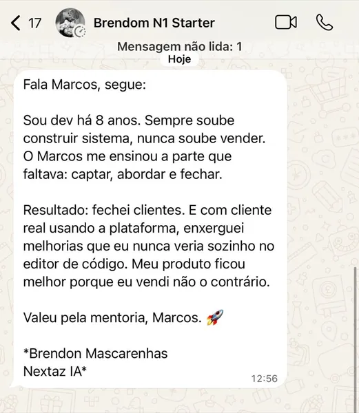 Brendon, meu aluno: sabia construir, não sabia vender